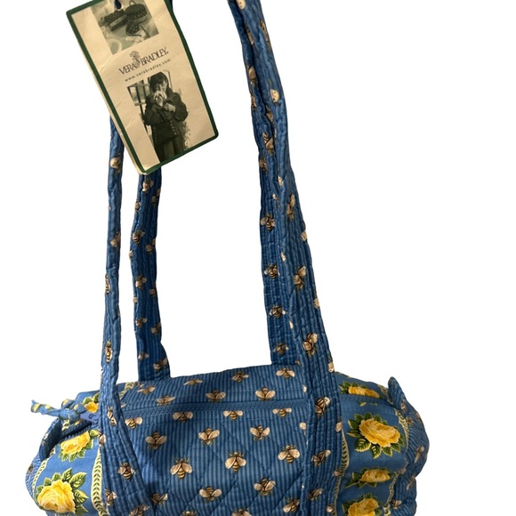 Y2K Vera Bradley Blue Bee Yellow Roses Flowers Barrel Satchel Bag Purse - Picture 3 of 12